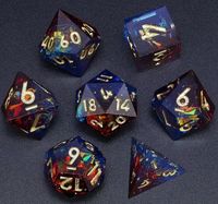 Ensemble de 7 dés polyédriques faits à la main en pierre de sang, avec logo personnalisé, pour jeux de rôle (Dungeons and Dragons), dés en pierres précieuses, dés en pierre de sang, dés de jeu