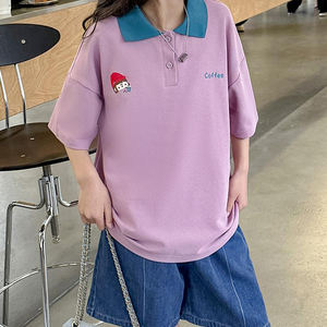 T-shirt à manches courtes pour filles, nouveau style été 2026, vêtements d'été tendance pour enfants, polo pour grands enfants - Product Image 3