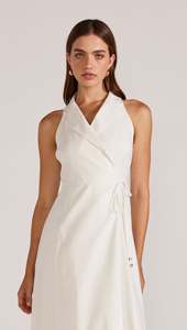 Personalizado Premium moda traje cuello diseño mujeres algodón y lino vestido largo una línea abrigo vestido sin mangas - Product Image 5