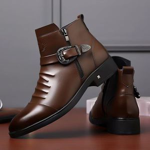 Bottes Chelsea pour hommes en cuir véritable, grande taille, mi-mollet, à bout pointu, imperméables et antidérapantes, collection <span class=keywords><strong>Hiver</strong></span> 2026, pour le bureau et les affaires - Product Image 5