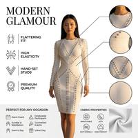 Robe midi en laine rayée sexy personnalisée 2026 pour femme avec manches longues ornées pour soirée club automne et mode