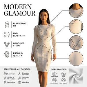 Custom 2026 Sexy Striped Woolen Women's Midi for <strong>Dress</strong> <strong>with</strong> Embellished <strong>Long</strong> <strong>Sleeves</strong> for Fall Club Party Fashion - Product Image 2