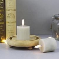Bougie sans flamme en cire véritable, pilier côtelé non parfumé, bougie LED avec vraie flamme 3D