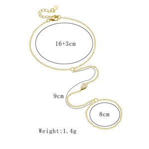 Bracelet chaîne de main en argent sterling S925 avec perles et bague en or 18 carats plaqué CZ, bijoux pour femme, ne ternit pas - Product Image 6