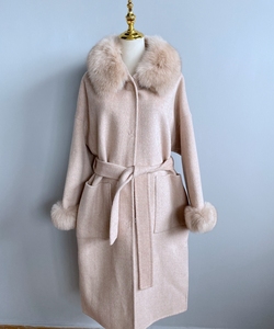QIUCHEN QC21007 Nouvelle Arrivée Vente Chaude <span class=keywords><strong>Manteau</strong></span> d'Hiver <span class=keywords><strong>Femme</strong></span> en <span class=keywords><strong>Laine</strong></span> Cachemire à Col en Vraie Fourrure de Renard Mode Grossiste - Product Image 6