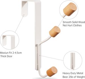 Sturdy Metal Over Door Wooden Hooks Organizer Rack for Hanging <b>Coats</b> Hats <b>Robes</b> Towels,Bathroom Bedroom Door Hangers - Product Image 3