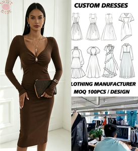 Vestido Midi Ajustado de Manga Larga para Mujer, Color Marrón, Elegante, para Oficina, Fiesta, Noche - Product Image 1