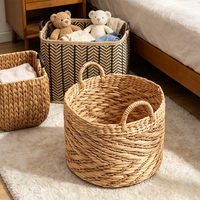 Panier à linge tressé multifonctionnel pour salle de bain, design pliable, personnalisable, en jacinthe d'eau, pour serviettes