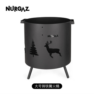 Baril de camping Nurgaz pour feu de camp, barbecue rond, poêle à bois, chauffage au bois, noir, grande taille - Product Image 3