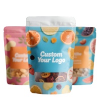 Op maat gemaakte driekleurige bedrukte food grade stand-up pouch met venster, hersluitbaar voor gemengde noten, natuurlijk gedroogd fruit en snacks