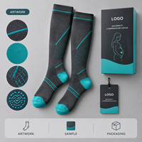 Chaussettes de compression de maternité confortables, couleur anthracite turquoise, compression graduée pour mollets, étiquette privée, commande personnalisée, approbation de la coupe
