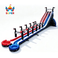 Toboggan aquatique gonflable géant à double piste avec piscine à jets d'eau, motif drapeau américain, pour les États-Unis Location pour la Fête de l'Indépendance