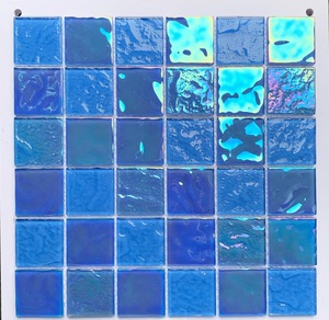 Para <span class=keywords><strong>Kasaro</strong></span>, azulejo de mosaico de vidrio cuadrado iridiscente azul, mosaicos de pared de 30*30cm para Villa, piscina y baño, característica de parquet - Product Image 3