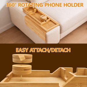 Pullable Sofa <strong>Arm</strong> Table, Sofa Armrest Cup Holder Armrest with Detachable 360&deg; Rotating Phone Stand - Product Image 4