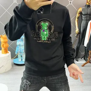 Grosir Kaus Katun Lengan Panjang Pria, Hoodie Kaus Katun Lengan Panjang Motif Bulu Domba Kasual untuk Pria