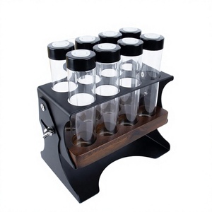 8pcs Clear <b>Glass</b> Single Dose Coffee Bean <b>Storage</b> Tubes Set Airtight Valve -Jar with Metal Bracket for Kitchen Cafe - Product Image 4