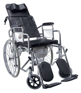 Silla de Ruedas Reclinable de Cuero Sintético con Reposacabezas Ajustable y Acolchado para Personas Mayores Postradas en Cama - Product Image 5