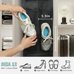 Over The Door Shoe Organizer 12 Mesh Pockets Hanging Storage For Closet Shoes <b>Black</b> - Product Image 3
