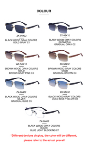 Lunettes de soleil Partagas Wholesale Retro Designer avec logo personnalisé, tête de léopard, couleurs grain de bois, sans monture, UV400, pour hommes - Product Image 5