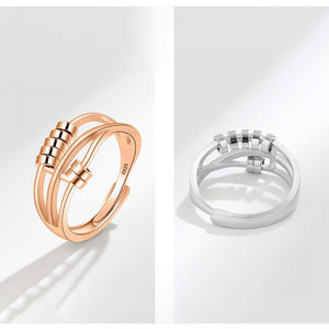 JJ0036 S925 anillo de ansiedad ajustable de plata esterlina para Mujeres Hombres paz Fidget Spinner anillos Retro boda promesa pulgar anillos - Product Image 3