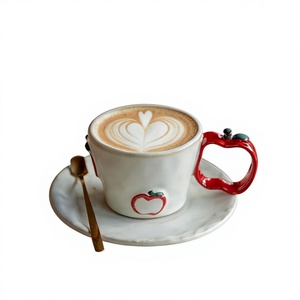 Juego de Tazas de Café de Cerámica con Forma de Manzana en Color Blanco Crema, Estilo Nórdico, para Regalo Navideño y Cafetería en Casa, Marca BAMBUS - Product Image 5