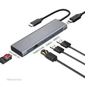 Brand New T1901 Type-C Docking Station Multifunction Adapter HD Media Interface + RJ45 + USB3.0 X 2 + SD + TF Multifunction Hub
