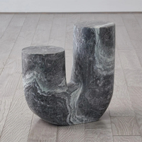 Table d'appoint en marbre vert forêt Dream Home, sculpture en forme de U, plateau cylindrique à double hauteur, meuble d'appoint en pierre naturelle pour salon