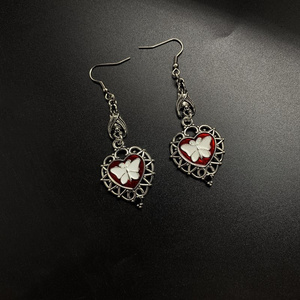 Gothic Rock Nightclub <span class=keywords><strong>Heart</strong></span> Rose Butterfly Pendientes para mujer Girl Y2K Cross Dangle Pendientes - Product Image 5