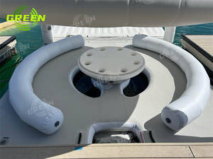 Isla inflable personalizada verde con tobogán flotante, piscina circular cubierta para nadar y bañarse, y silla de aire tipo lounge para coche con techo de lona. - Product Image 2