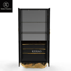 Armoire à liqueur de salon d'intérieur de marque personnalisée présentoir de rangement de boissons en laiton martelé décor de bar armoire à vin en bois noir - Product Image 4