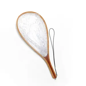 Fly Fishing Landing Net Wooden Handle Rubber Mesh Trout Catch Release Net  62cm