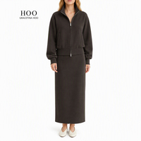 Ensemble pull épais et ample à col montant zippé style français et jupe droite au-dessus du genou HOO Automne TZB840