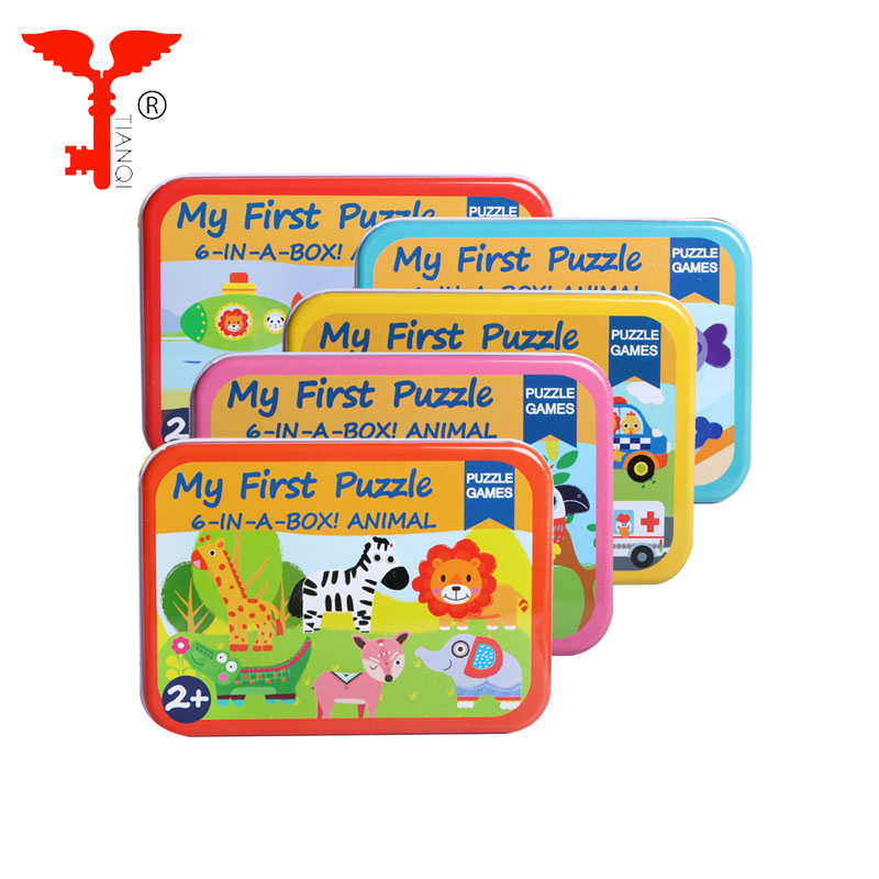 6 в 1 обучающая игрушка-головоломка для животных раннего образования железная коробка для хранения 6 шт. мультфильм животных деревянные головоломки игрушки
