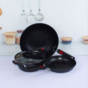 Medical <b>Stone</b> Classic Three-piece Non-Stick Stainless Steel Spiral Bottom Cookware Set Eco-Friendly Gas Induction Cooker - Product Image 4