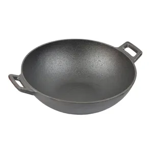 Kitchen cookware wok cast iron wok pan outdoor bbq two handle wok