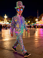 Costume de scène en film miroir métallique LED pour adultes - Tenue de danse de salon, DJ, science-fiction, cosplay