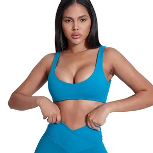 Compressione Comfort da donna XL reggiseno da corsa elasticizzato morbido collo a U manica aperta posteriore imbottita Top stampato semplice sport Yoga - Product Image 1