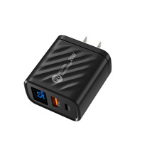 Chargeur intelligent 20W QC3.0 USB+Type-C 5V/2.4A/5V/3A, chargeur de voyage universel avec affichage numérique EU/US/UK pour téléphone portable