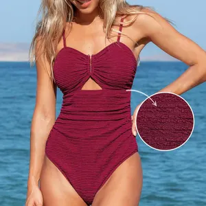 Custom Logo Bikini Set Panelled Colour Original Crinkle One Piece Swimsuit for Women