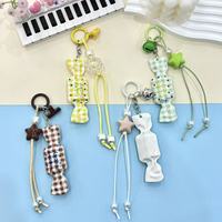 Chaîne de téléphone portable créative en forme de bonbon, motif quadrillé, cordon suspendu, cloche, porte-clés étoile, pendentif pour sac, bijoux