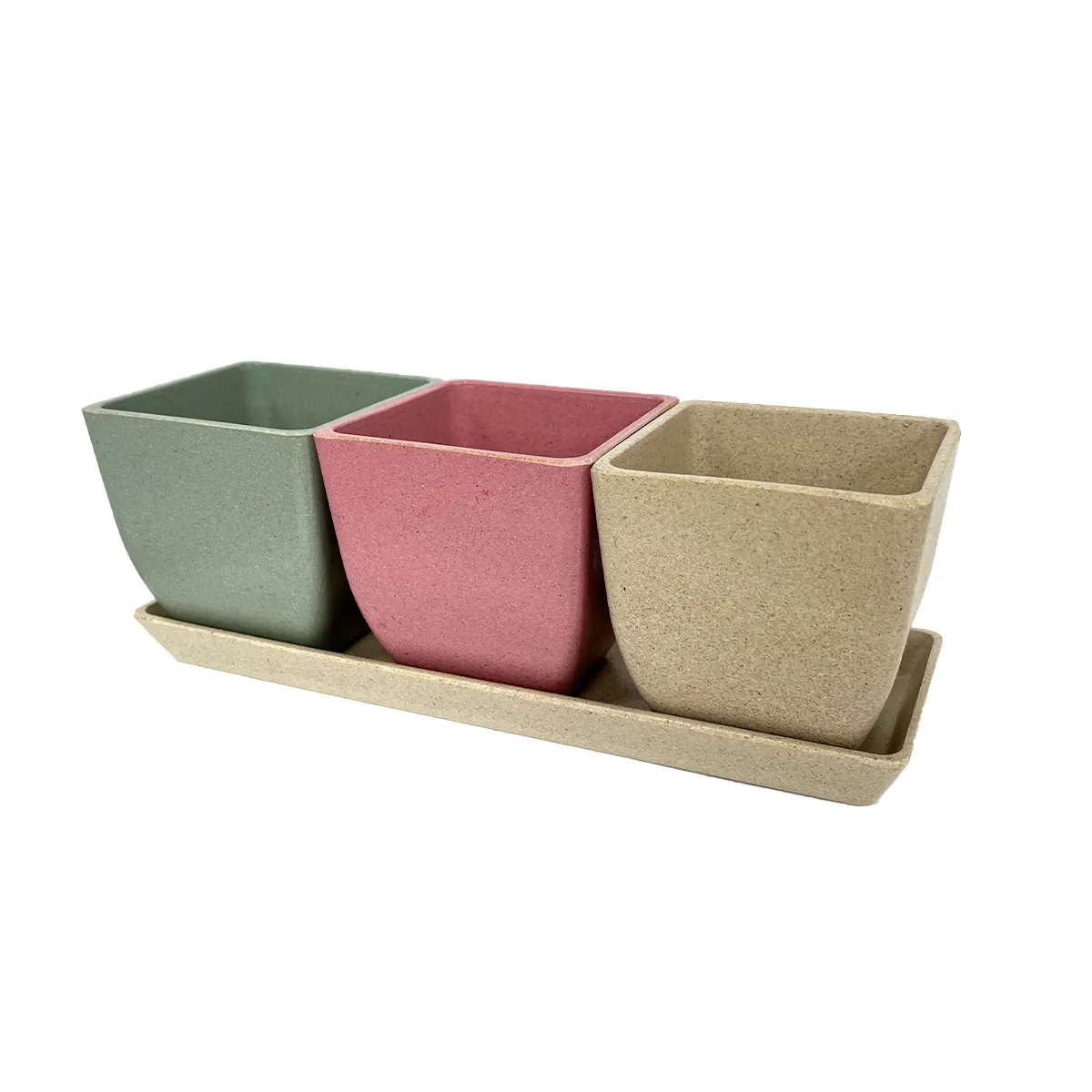 Pioniera Fiber Plant Pot Biologisch Afbreekbare Potten Set Vierkante Bloempot Met Pallet Tray Schotel Voor Thuis Kantoor Bureau Decoratie