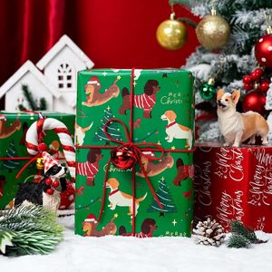 Burymento Christmas Wrapping <b>Paper</b> Green Dog Design 17 In X 32.8 Ft Reversible Gift <b>Wrap</b> For Holiday Craft - Product Image 3
