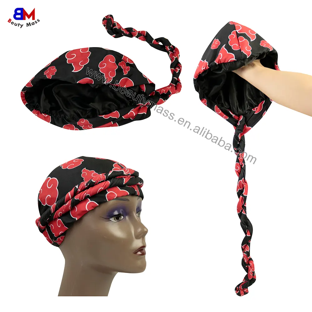 Comfortable custom logo men turban Head Wrap durag wave cap with satin lining