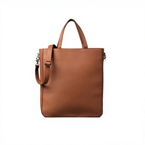 Sac fourre-tout unisexe moderne en cuir véritable, marron uni, fermeture éclair, sangle réglable, durable, usage quotidien - Product Image 4