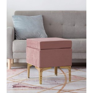 Puf de 38x38 cm, altura 45 cm, en tela efecto terciopelo rosa - Product Image 1