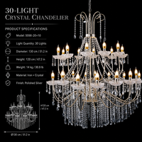 Lustre de luxe en fer doré et cristal K9, large et imposant, idéal pour mariages, événements extérieurs, salles privées, dîners et lieux de réception.