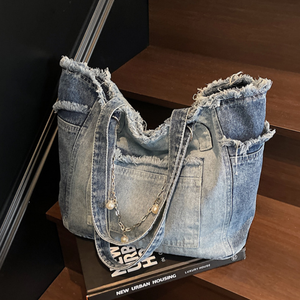 Borsa a <span class=keywords><strong>Tracolla</strong></span> in Denim Grande Capacità, Colore Sfumato, Moda Estiva e Autunnale - Product Image 3