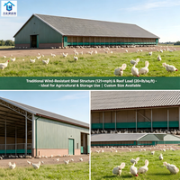Bâtiment d'élevage avicole en structure métallique préfabriquée |   Résistance au vent de 121+ MPH, charge de toit de 20 lb/sq.ft, taille personnalisée