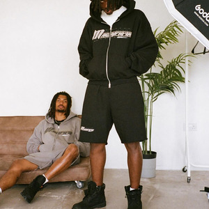 Ensemble de survêtement à capuche, ensemble court, sweat-shirt à fermeture éclair ample de haute qualité personnalisé et short, vêtements à imprimé gonflé en deux pièces, <span class=keywords><strong>jogging</strong></span> pour hommes - Product Image 1