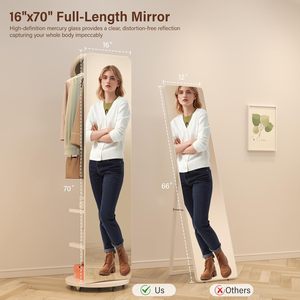 <span class=keywords><strong>Espejo</strong></span> Giratorio de Madera de Cuerpo Entero con <span class=keywords><strong>Perchero</strong></span> y Estantes de Almacenamiento, <span class=keywords><strong>Espejo</strong></span> <span class=keywords><strong>Perchero</strong></span> de Madera Maciza - Product Image 4